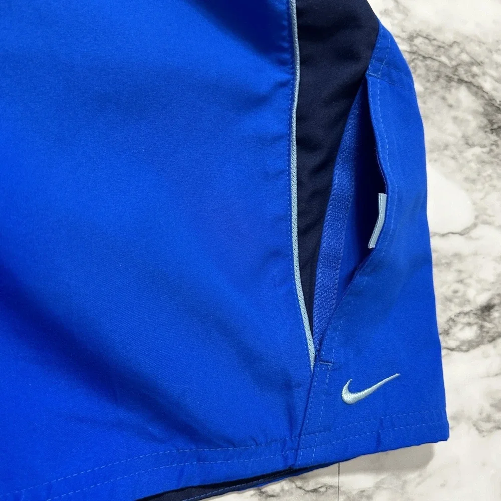 Nike Men's Swim Trunks Suit Board Shorts XL Slim Waist Blue Black Lined Pocket
